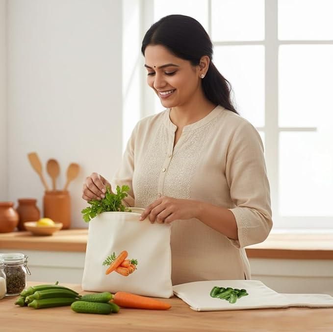Cotton Reusable Vegetable Bags (Pack of 10)